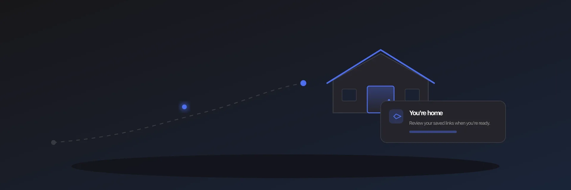 Abstract hero: path leading home with a calm You're home review notification